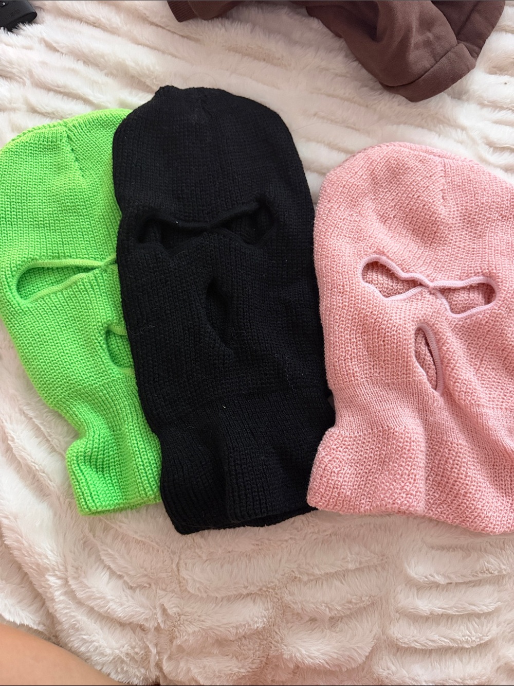 Three-Pack Knit Balaclavas - Black, Neon Green, Pink